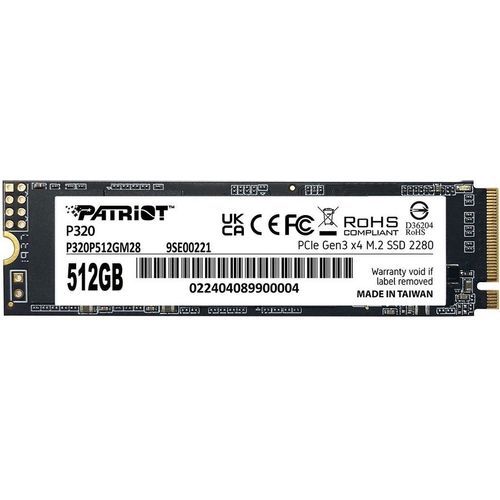 512ГБ SSD накопитель Patriot P320 P320P512GM28 M.2 2280, PCIe 3.0 x4, NVMe, M.2