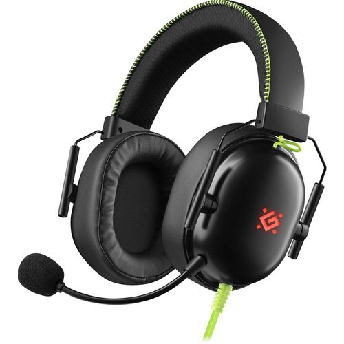Гарнитура игровая Defender Toxic, для компьютера/мобильных устройств, накладные, проводные, черный / зеленый [64552]