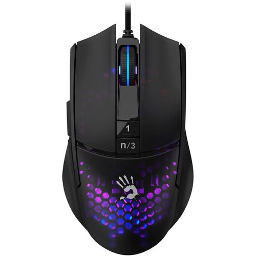 Мышь проводная A4TECH Bloody L65 Max, игровая, оптическая, USB, 12000dpi, черный и фиолетовый [l65 max/honeycomb]