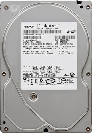Жесткий диск Hitachi Deskstar P7K500 HDP725016GLAT80,  160ГБ,  HDD,  IDE,  3.5" [0a35389]