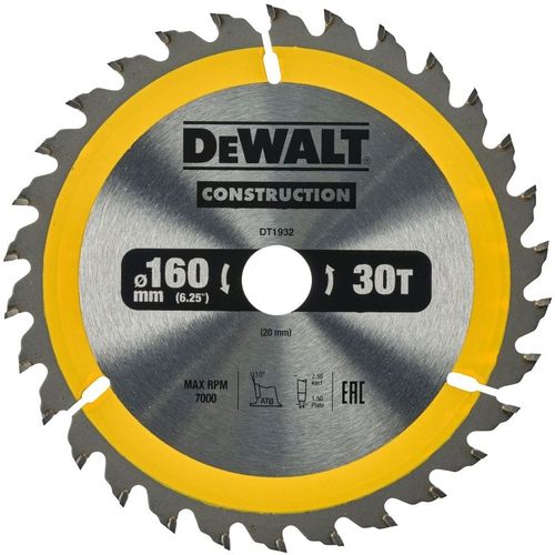 Пильный диск DeWALT DT1932-QZ, по дереву, 160мм, 1.5мм, 20мм