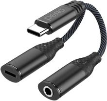 Изображение товара Переходник PERO AD11 USB Type-C (m) - USB Type-C (f)/Jack 3.5 (f), 0.1м в оплетке черный