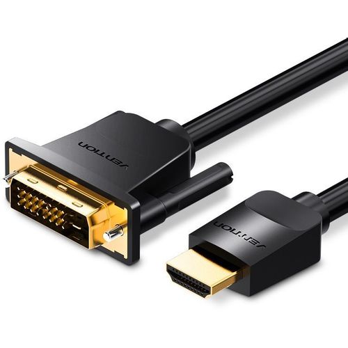 Кабель видео VENTION ABFBH, HDMI (m) - DVI-D (m), ver 1.4, 2м, GOLD, черный