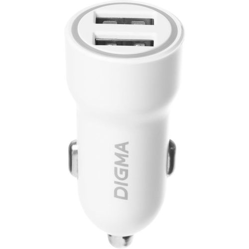 Автомобильное зарядное устройство Digma DGC1С, 2xUSB-A, 12Вт, 2.4A, белый [dgc1c2lx22wh]