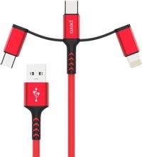 Изображение товара Кабель USB с тремя типами подключений 1м 3A оплетка красный