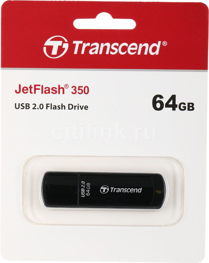Флешка USB Transcend Jetflash 350 64ГБ, USB2.0, черный [ts64gjf350 ...