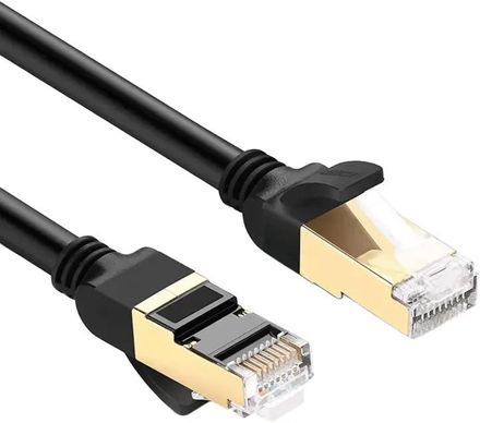 Патч-корд UGREEN NW107 литой (molded), FTP, кат.7, 5м, 4 пары, 28AWG, медь, многожильный, черный