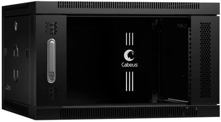 Шкаф коммутационный CABEUS SH-05F-6U60/45-BK настенный, стеклянная передняя дверь, 6U, 600x368x450 мм