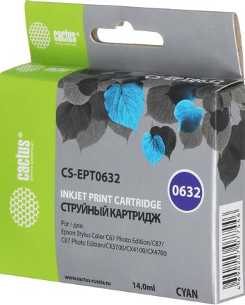 Картридж Cactus CS-EPT0632, T0632, голубой / CS-EPT0632