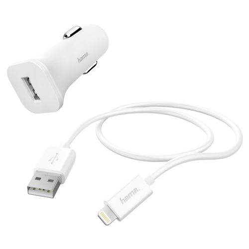 Автомобильное зарядное устройство HAMA H-183291, 8-pin Lightning, 5Вт, 1A, белый [00183291]