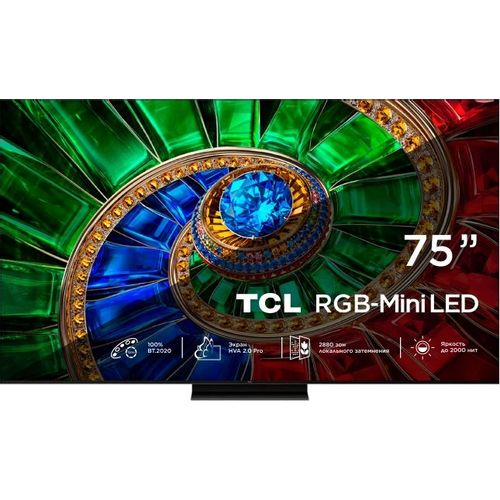 75" Телевизор TCL 75RM7L QLED, 4K Ultra HD, СМАРТ ТВ, Google TV, черный