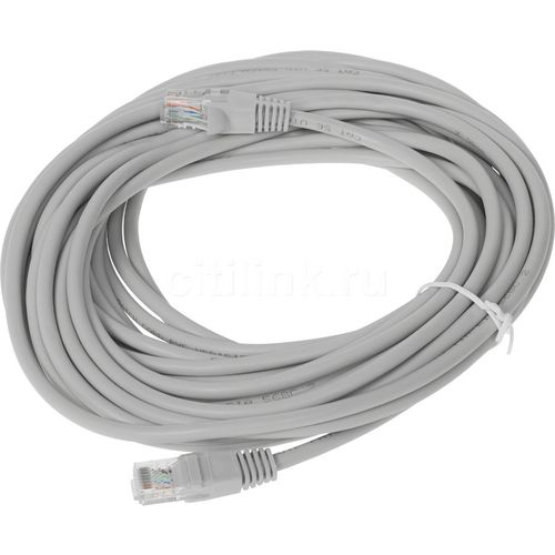 Патч-корд Buro UTP-5E-10M-G литой (molded), UTP, кат.5E, 10м, 4 пары, 26AWG, алюминий омедненный, многожильный, серый