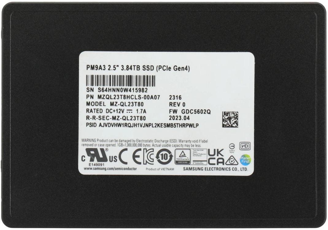 3.8ТБ Серверный SSD накопитель Samsung MZQL23T8HCLS-00A07 PCIe 4.0