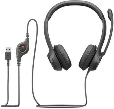 Гарнитура Logitech H390,  для контактных центров, накладные,  проводные, черный [981-000406]