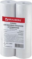 Лента чековая BRAUBERG 110892, 80мм, 60м, термобумага, втулка 12мм, 6 шт