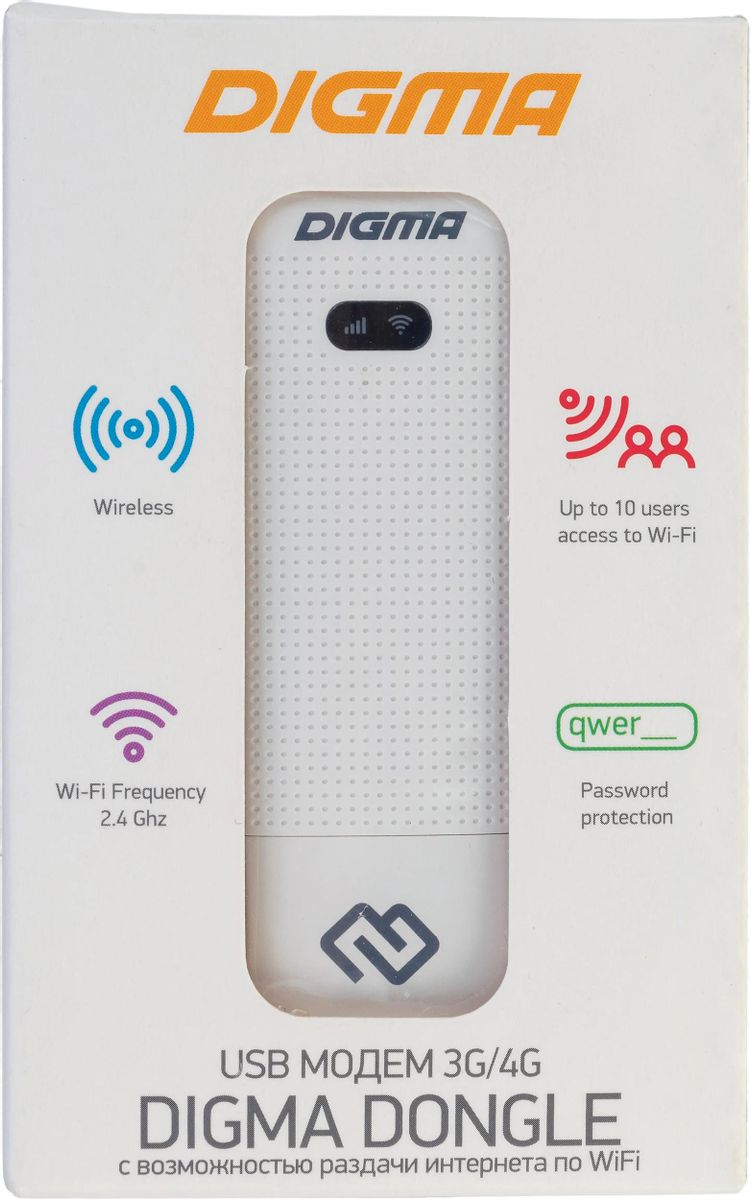 Модем Digma Dongle Wi-Fi DW1961 3G/4G, внешний, белый [dw1961-wt] – купить  в Ситилинк | 1114600