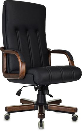 Кресло руководителя Бюрократ T-9932Walnut, кожа, до 150кг, топ-ган люкс, фиксированные подлокотники,  черный