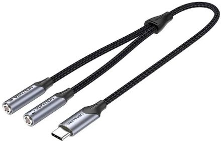 Кабель-переходник для наушников VENTION BGPHY,  USB Type-C (m) -  2xJack 3.5 (f),  0.3м, черный