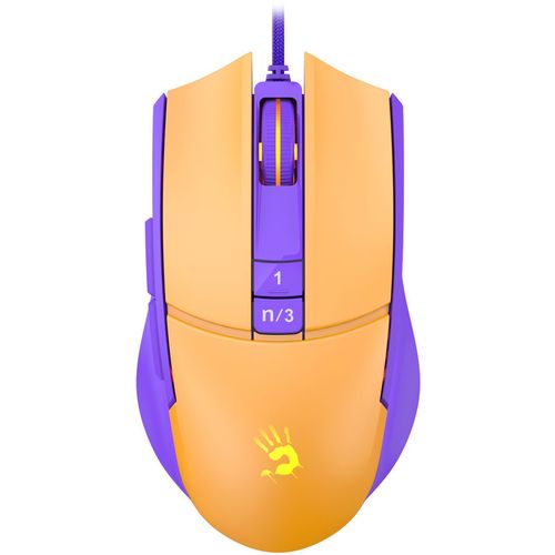 Мышь проводная A4TECH Bloody L65 Max, игровая, оптическая, USB, 12000dpi, желтый и фиолетовый [l65 max/royal violet]