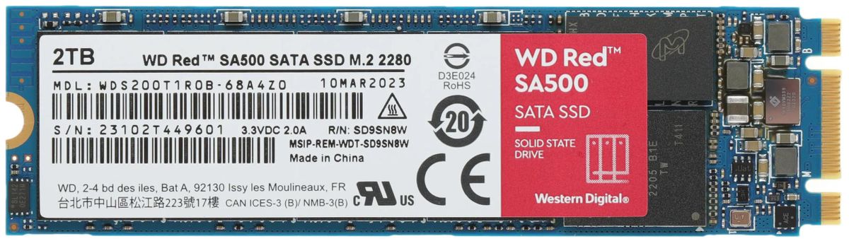 SSD накопитель WD Red SA500 WDS200T1R0B 2ТБ, M.2 2280, SATA III, M