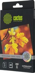 Фотобумага Cactus Prof, для струйной печати, 20л, 260г/м2, белый, покрытие глянцевое