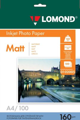 Фотобумага Lomond A4, для струйной печати, 100л, 160г/м2, белый, покрытие матовое [0102005]