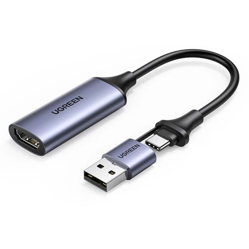 Кабель аудио-видео UGREEN CM489, HDMI (m) — USB Type-A (f), 0.1м, серый [40189]