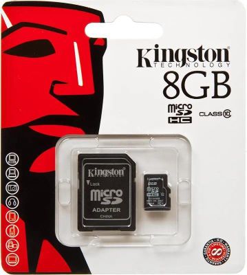 Карта памяти microSDHC Kingston 8 ГБ, Class 10, SDC10/8GB,  1 шт., переходник SD