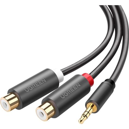 Кабель аудио UGREEN AV109, 2хRCA (m) - Jack 3.5 (f), 0.25м, GOLD, черный [10547]