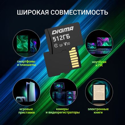 イルミナティカード　Drought　干ばつ Карта памяти microSDXC UHS-I U3 Digma 512 ГБ, 90 МБ/с, Class 10