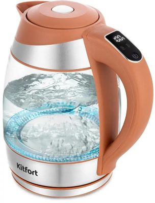 Чайник электрический KitFort КТ-6661, 2200Вт, оранжевый и серебристый