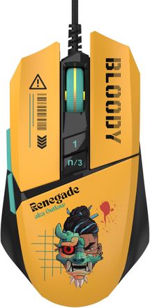 Мышь проводная A4TECH Bloody W63 Max Renegade, игровая, оптическая, 12000dpi, желтый и рисунок