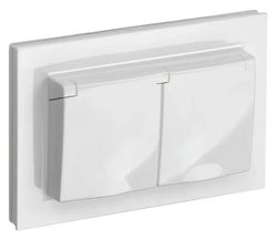 Розетка силовая IEK Brite РСбш12-3-44-БрБ, двойная, скрытая, заземление, шторки, IP44, белый