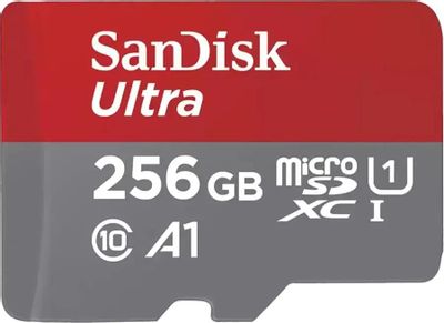 Карта памяти microSDXC UHS-I Sandisk Ultra 256 ГБ, 150 МБ/с, Class 10, SDSQUAC-256G-GN6MN,  1 шт., без адаптера