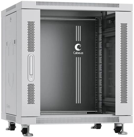 Шкаф коммутационный CABEUS SH-05C-12U60/60 напольный, стеклянная передняя дверь, 12U, 600x730x600 мм