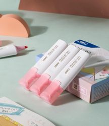 Текстовыделитель Deli Macaron ES621Spink, скошенный наконечник, линия 1-5 мм, розовый