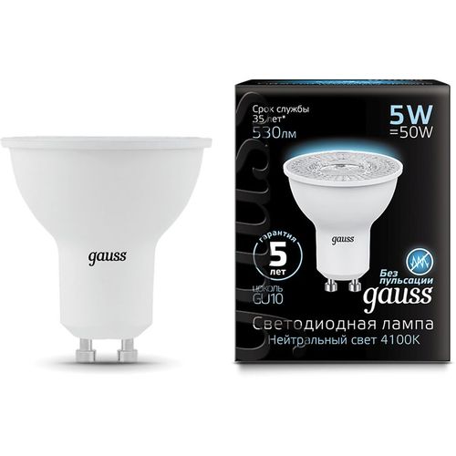 Упаковка ламп LED GAUSS GU10, рефлектор, 5Вт, 10 шт. [101506205]