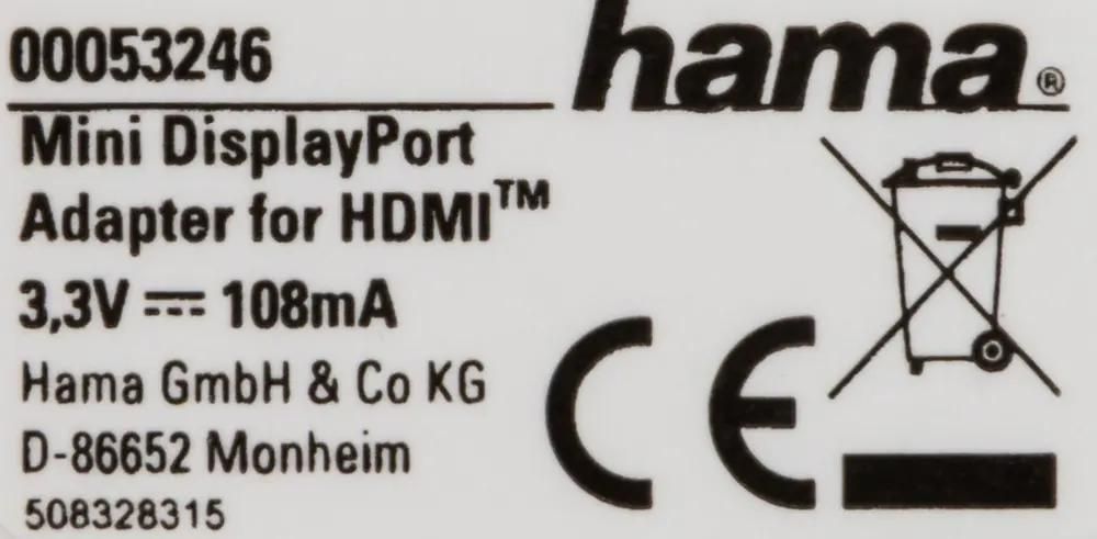 Hama 00053246 Adaptateur DisplayPort / HDMI [1x connecteur Mini DisplayPort  - 1x prise HDMI] blanc - ULTRANETBOOK