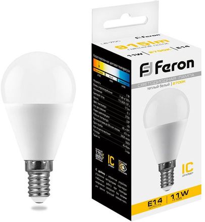 Упаковка ламп LED FERON E14,  шар, 11Вт, LB-750, 10 шт. [25946-10]