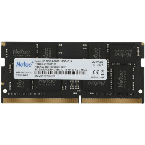 Оперативная память NETAC Basic NTBSD4N26SP-16 DDR4 - 1x 16ГБ 2666МГц, для ноутбуков (SO-DIMM), Ret