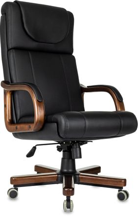 Кресло руководителя Бюрократ T-9933Walnut, экокожа, до 150кг, топ-ган люкс, фиксированные подлокотники, черный