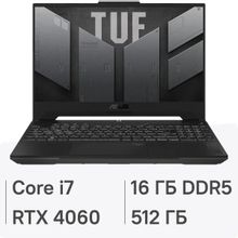 Изображение товара Ноутбук игровой ASUS TUF Gaming F15 FX507VV-LP186 15.6", 2023, IPS, Intel Core i7 13620H 2.4ГГц, 10-ядерный, 16ГБ DDR5, 512ГБ SSD,  NVIDIA GeForce  RTX 4060 для ноутбуков - 8 ГБ, без операционной системы, серый [90nr0bv7-m00pa0]