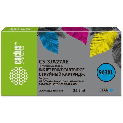 Картридж Cactus CS-3JA27AE, 963XL, голубой пигментный / CS-3JA27AE