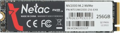 SSD накопитель NETAC NV2000 NT01NV2000-256-E4X 256ГБ, M.2 2280, PCIe 3.0 x4,  NVMe,  M.2
