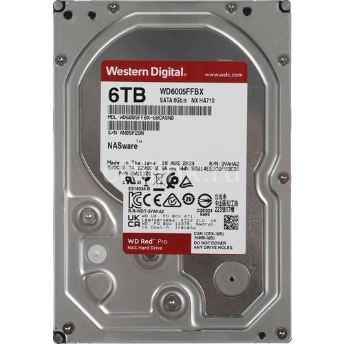 Внутренний жесткий диск 3,5" 6Tb Western Digital (WD6005FFBX) 256Мб 7200rpm SATA3 Red Pro