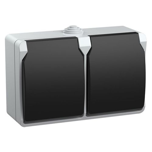 Розетка силовая IEK Форс двойная, 2 розетки, открытая, заземление, шторки, IP54, серый/черный [ers22-k03-16-54-dc]