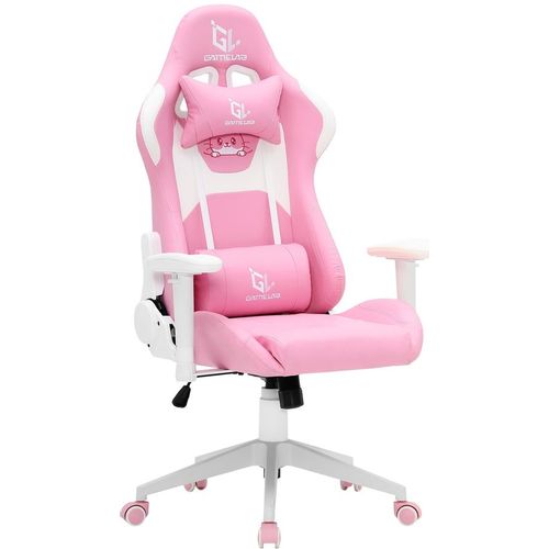 Кресло игровое GAMELAB Kitty, экокожа, до 150кг, топ-ган, регулируемые 2D подлокотники, розовый — цена и наличие Кресло игровое GAMELAB Kitty, экокожа, до 150кг, топ-ган, регулируемые 2D подлокотники, розовый