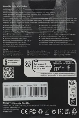 512ГБ Внешний диск SSD NETAC ZX20 NT01ZX20-512G-32BL, USB-C