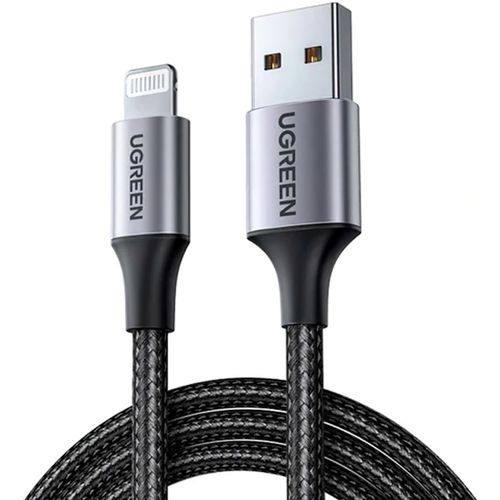 Кабель UGREEN US199, Lightning (m) - USB (m), 2м, MFI, черный / серый [60158]