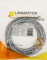 Патч-корд LanMaster вилка RJ-45, вилка RJ-45, кат.5E, LSZH, 5м, серый